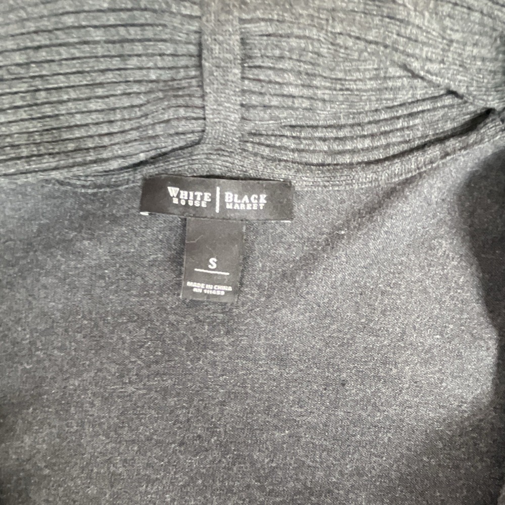 White House Black Market Charcoal Gray Ribbed Shawl Collar Open Cardigan Small - Picture 2 of 4